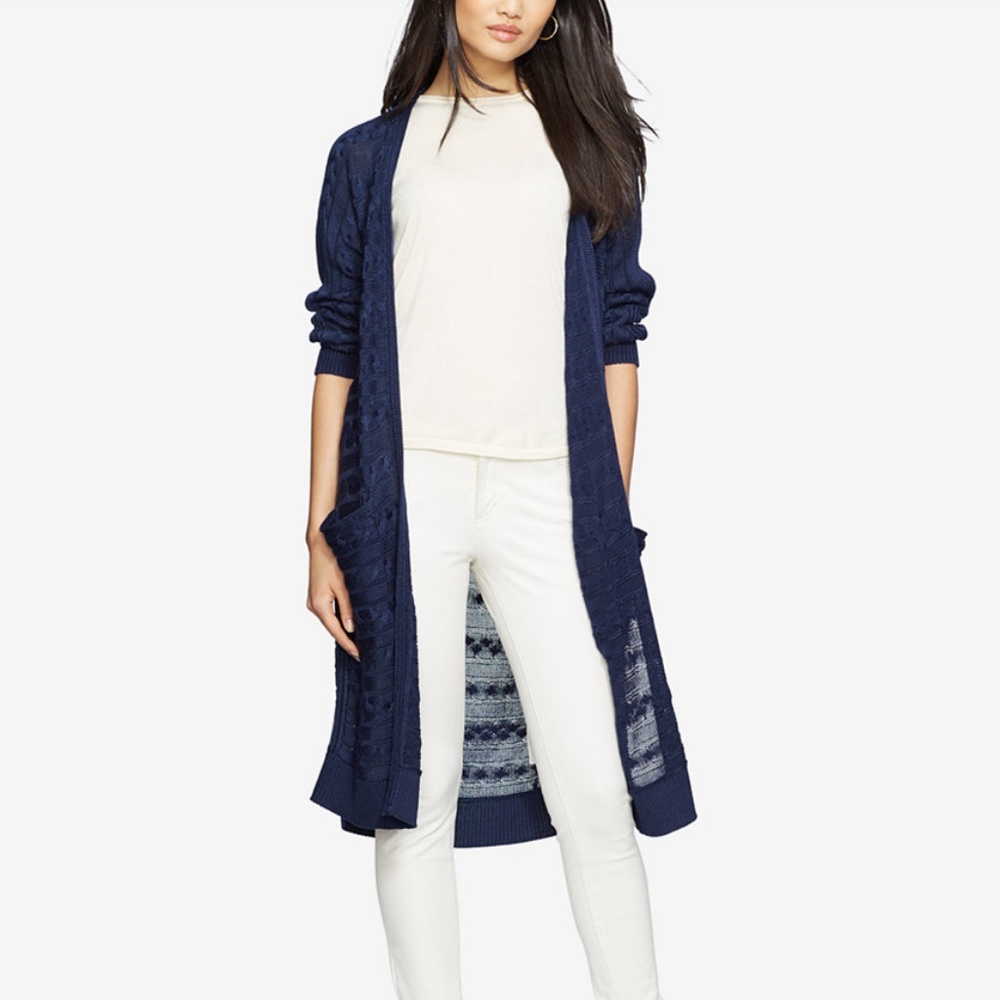 Ralph Lauren Cable Knit Cardigan Sweater Navy